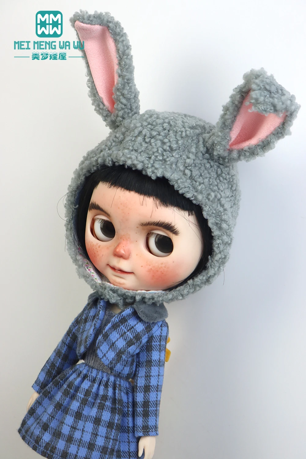 

Blyth Doll Clothes Fashion Sweater dress checked fur collar jacket suit for Azone OBitsu FR Toys gift