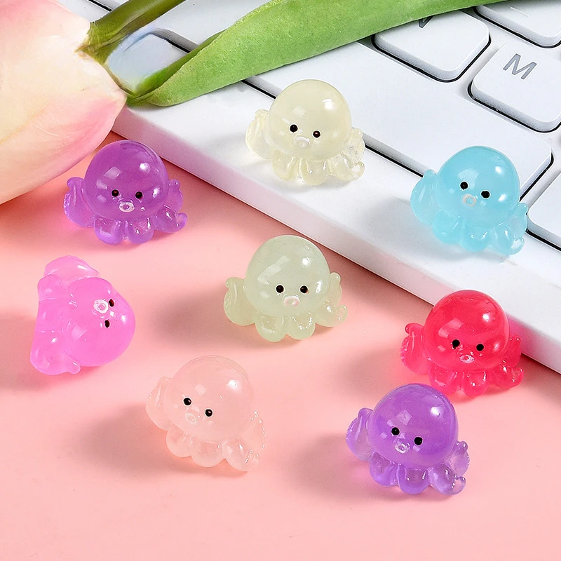 30pcs Kawaii 빛나는 다채로운 문어 미니 문어 수지 동물 홈 장식 요정 정원 DIY 인형 집 장식 액세서리