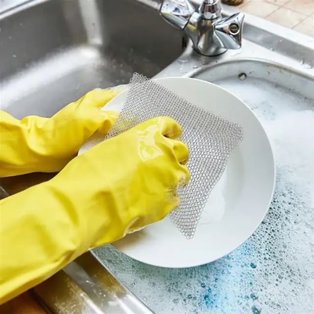 스테인리스 스틸 식기 세척 냄비 체인 메일 스크러버로 주방을 깨끗하고 위생적으로 유지하세요!