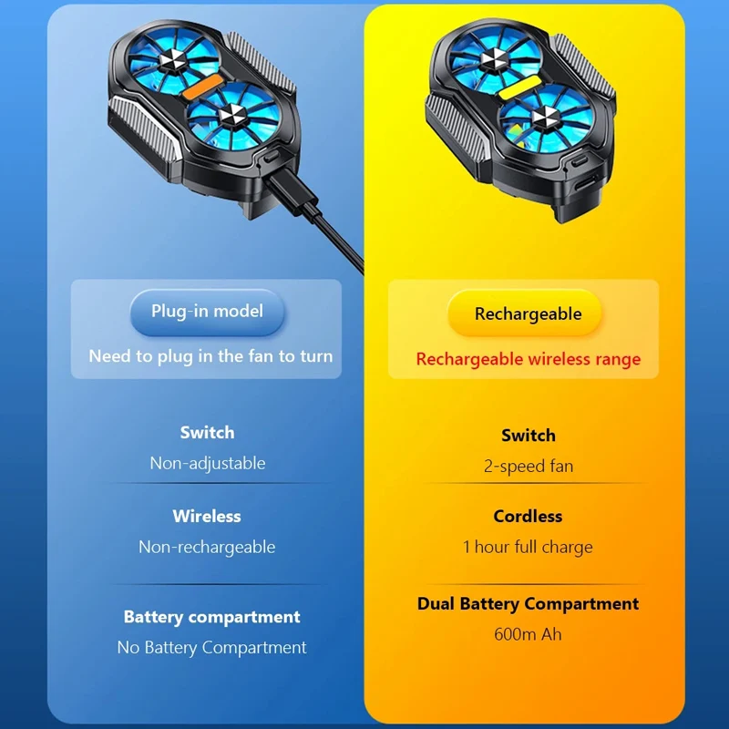 Phone Cooler Mobile Radiator Cell Phone Fan FS01 Dual Fan Rechargeable Mobile Phone Cooler Stronger Cooling Air Phone Radiator Mini Back Clip USB Radiator For 62-92mm