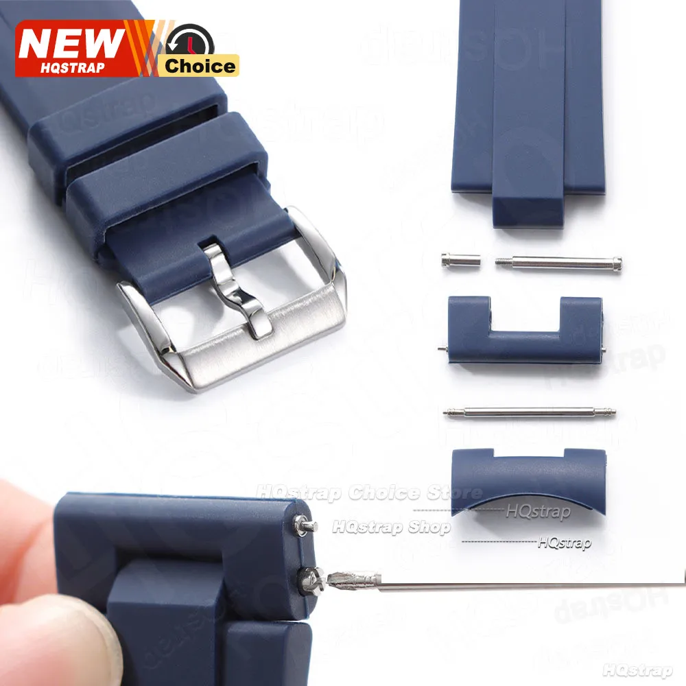 Enhanced Fluororubber Waterproof Watch Band Strap for Men and Women, Arc End Flat Design