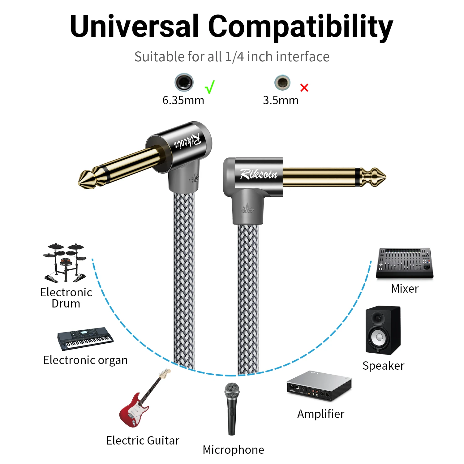 Premium Right Angle Guitar Audio Cable - Hi-Fi Stereo Sound Cord