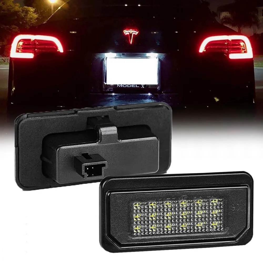 

2 шт., светодиодные лампы для задних номерных знаков Tesla Model X 2016- 2022 Model S 2017-2021 Full 18-SMD White Canbus OEM: 103434100A