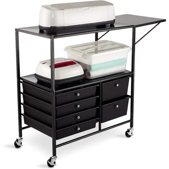Essex Black Drawers & Rolling Cart with Tray and Extendable Table 3