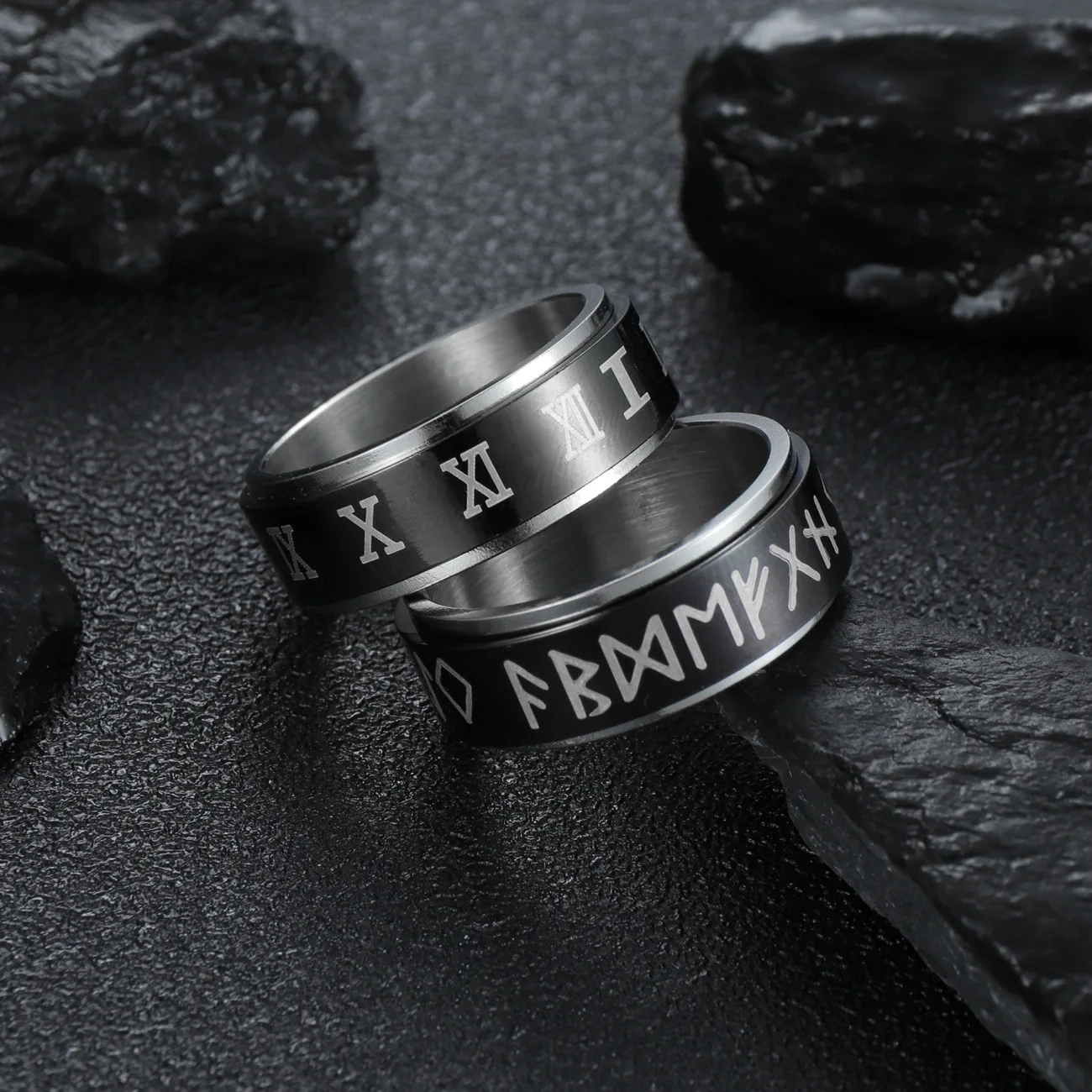 

20pcs/lot Spink Roman Numerals Mens Rings Stainless Steel Chain Rotatable Ring for Men Women Classic Rome Digital Power Sense