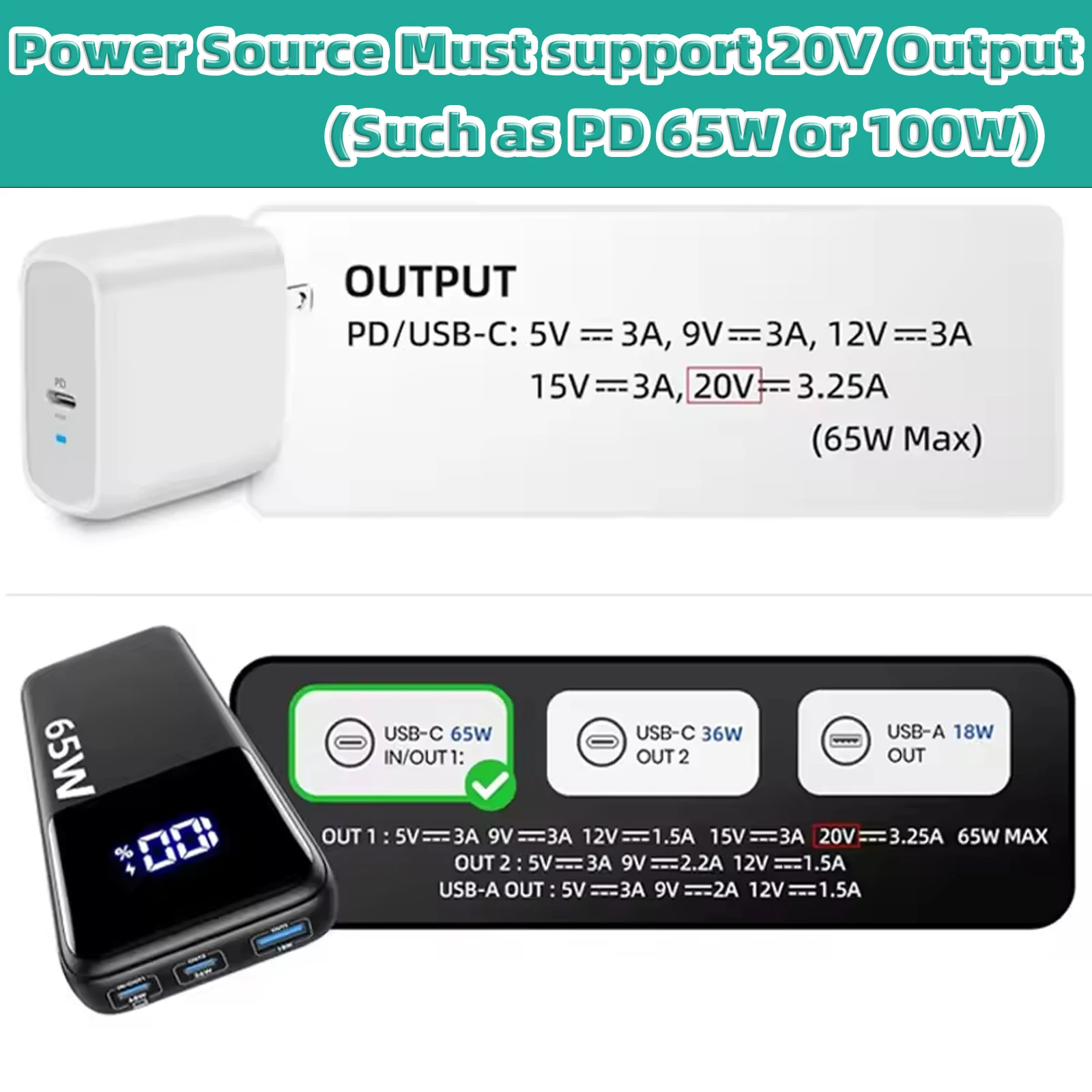 Starlink 미니 USB C-DC 전원 코드 - PD 20V Type-C 입력-DC 수 출력 방수, 65W + PD 20V 프로토콜과 호환 가능