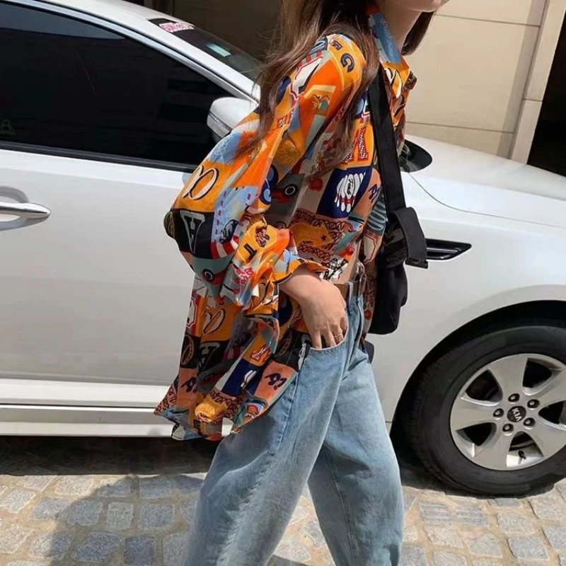 Printed Thin Shirts for Women Loose Hip-hop Street Wear Female Outwears Beach Hawaii Fashion Leisure Teens Spring New 2024