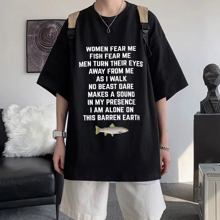 Donne Fear Me Fish Fear Me Uomo Donna Casual T-Shirt Top Tshirt T-Shirt Allentata Crew Oversize Aderente Soft Anime Manga Tee Clothes