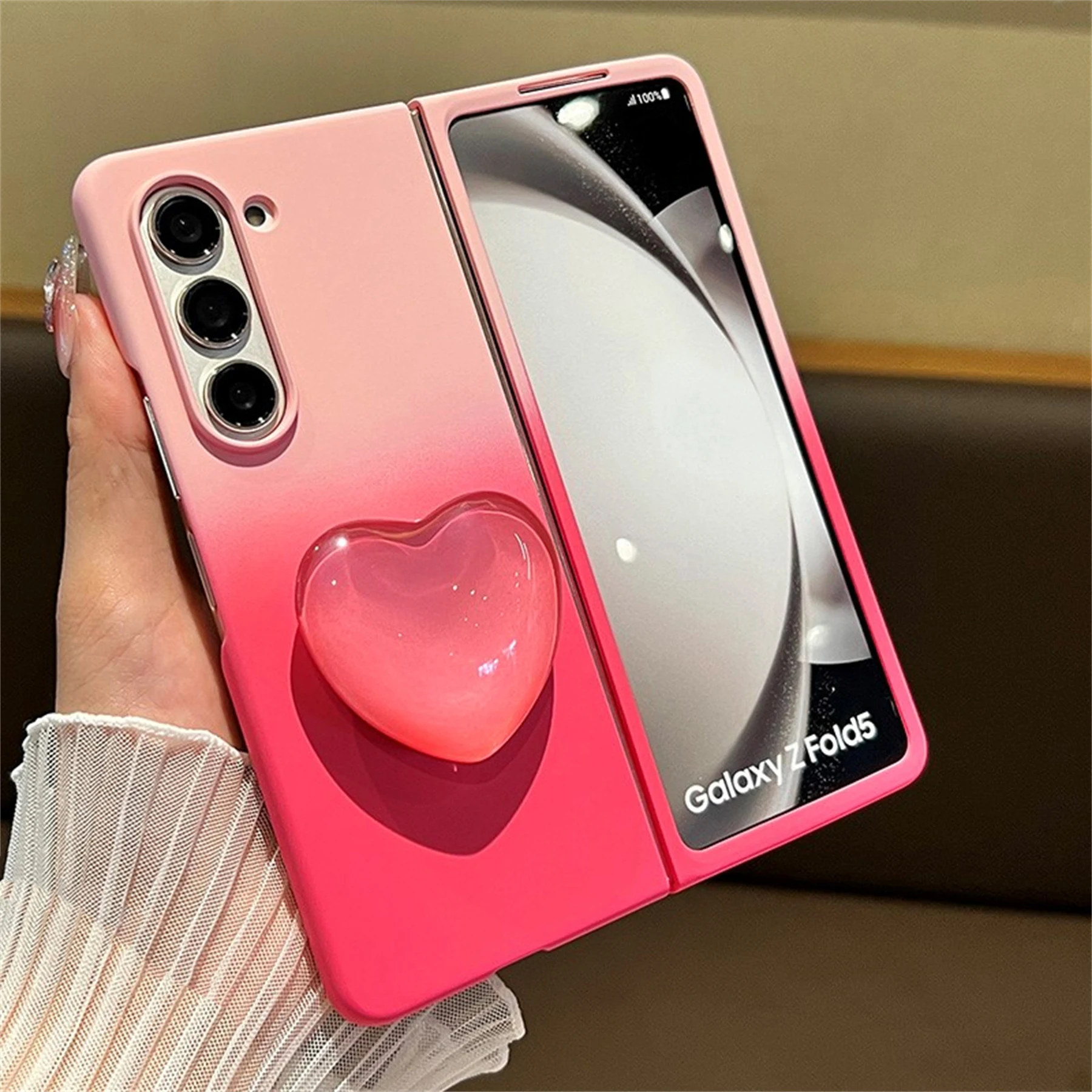Luxury Korean Love Heart Gradient Stand Case in Candy Colors