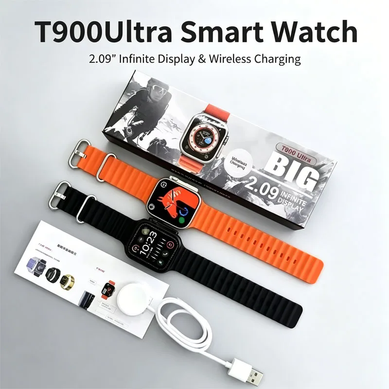 오리지널 T900 울트라 스마트 워치 49mm 2.09인치 무선 충전기 블루투스 통화 심박수 스포츠 스마트워치 남성 여성용 IOS 안드로이드