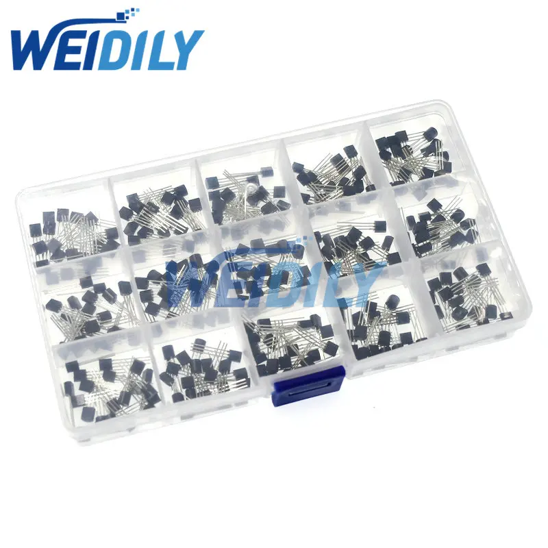 TO-92 Transistor Assorted Kit 2N2222 S9012 S9013 S9014 S8050 S8550 2N3904 2N3906 2N5401 2N5551 A42 A92 A1015 C1815 13001 300PCS