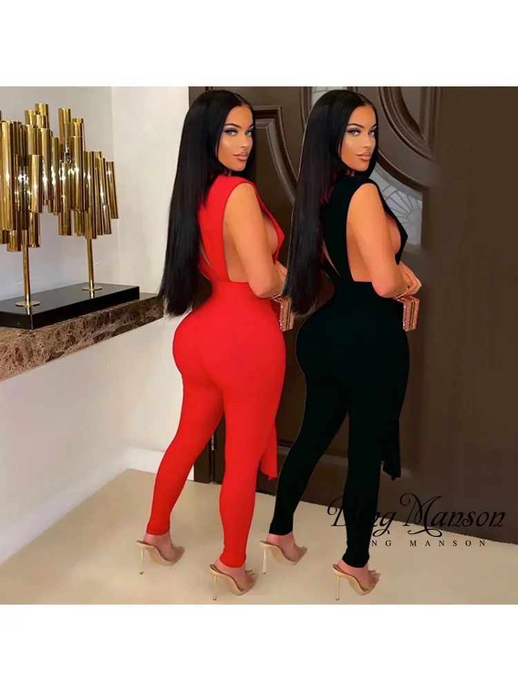 Sleeveless Fabric Patchwork Backless Sexy Hollow Out Jumpsuit Women's Jumpsuit Elegant Party Club Jumpsuit Women's Street Wear