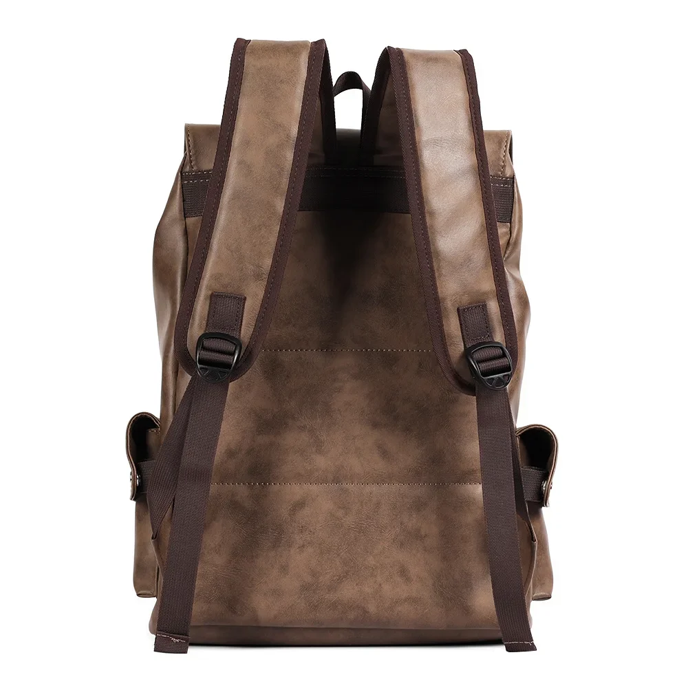 Vintage PU Leather Backpack for Men College Student Shoulder Bag