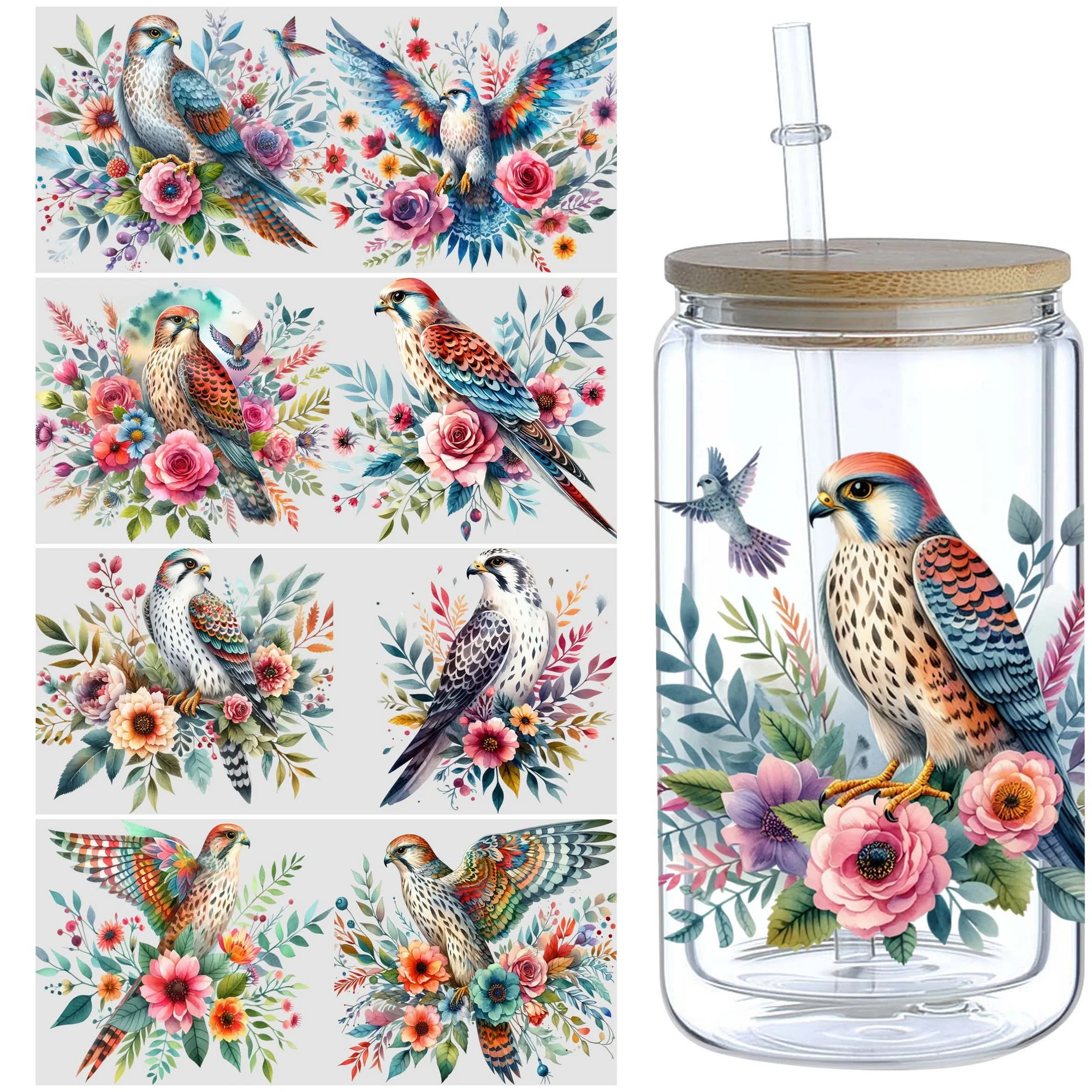 Falcon UV DTF Glass Cup Packaging Transfer Stickers Wipe-On Stickers 5 Sheets for 16 Ounces Glass