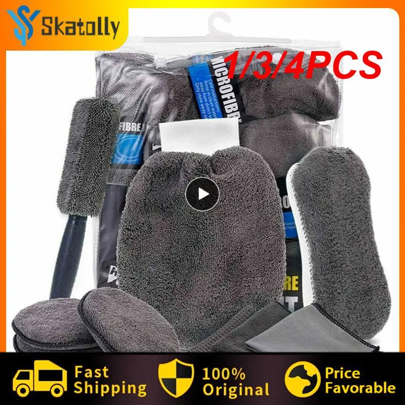 

1/3/4PCS Care Cleaning Tool Auto Wash Mitt Microfiber Towel Wash Gloves Wheel Brush Pad Wash Sponge Mitt Auto Car Wash