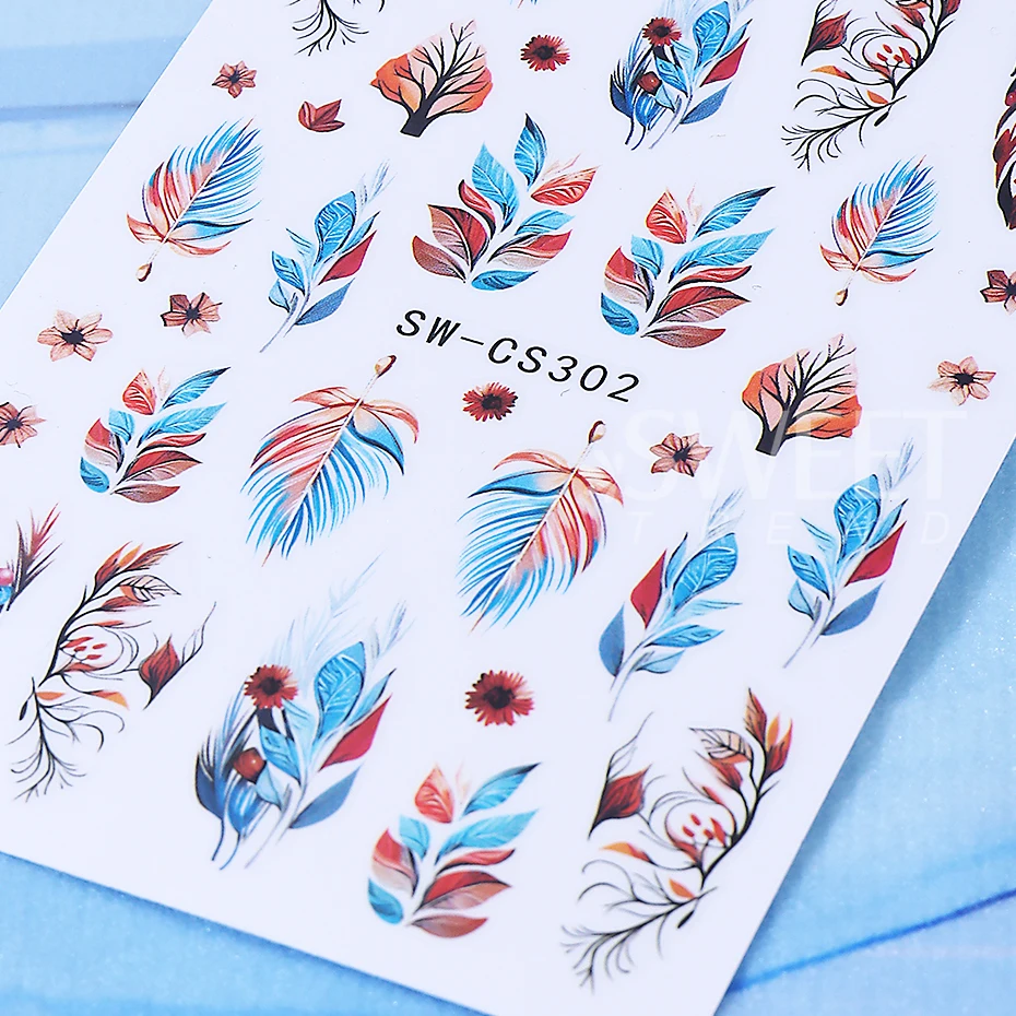 2pcs Autumn Maple Leaf Nail Art Sticker 3D Colorful Leaves Petals Design Self-Adhesive Nail Decals Sliders Manicure Decoration