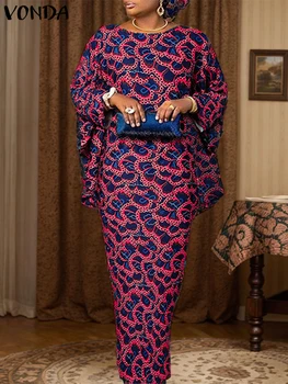 Plus Size 5XL VONDA Bohemian Maxi Long Dress 2024 Women Vintage Flare Sleeve Printed Vestidos Elegant Party Sundress Casual Robe