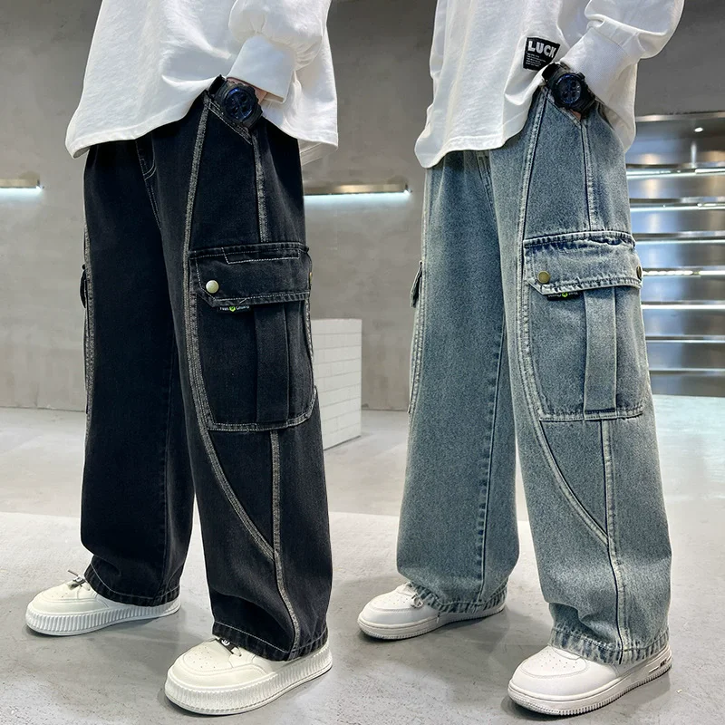 【R13】ダーシー ルーズジーンズ ボys' ストレートレッグカーゴジーンズ、10代の子供用ワイド