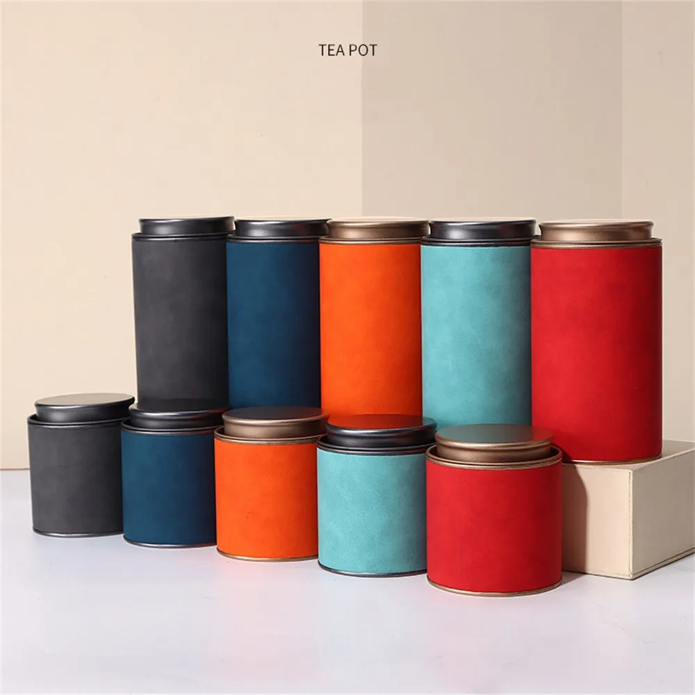 

Large Capacity Tea Cans Home Storage Cans Snack Candy Containers Metal Round Boxes Kitchen Supplies Sealed Cans Solid Color Jar
