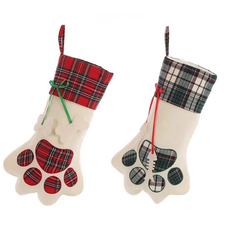 

New Christmas Stockings Pet-Paw-Pattern Stockings Fireplace Hanging Stockings For Pet And Christmas-Decoration
