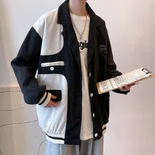 

Men's Fashion Suit Collar Stitching Contrast Jacket Spring and Autumn Retro Clothes Japanese Fashion Wind Breaker Jacket Men