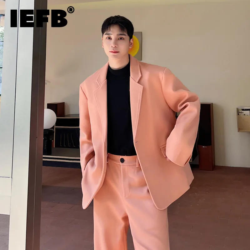 

IEFB Autumn Winter Men's Woolen Blazers Fashion Korean Style Pink Wool Suit Coat Trend High Grade Male Clothing 2023 New 9C3078