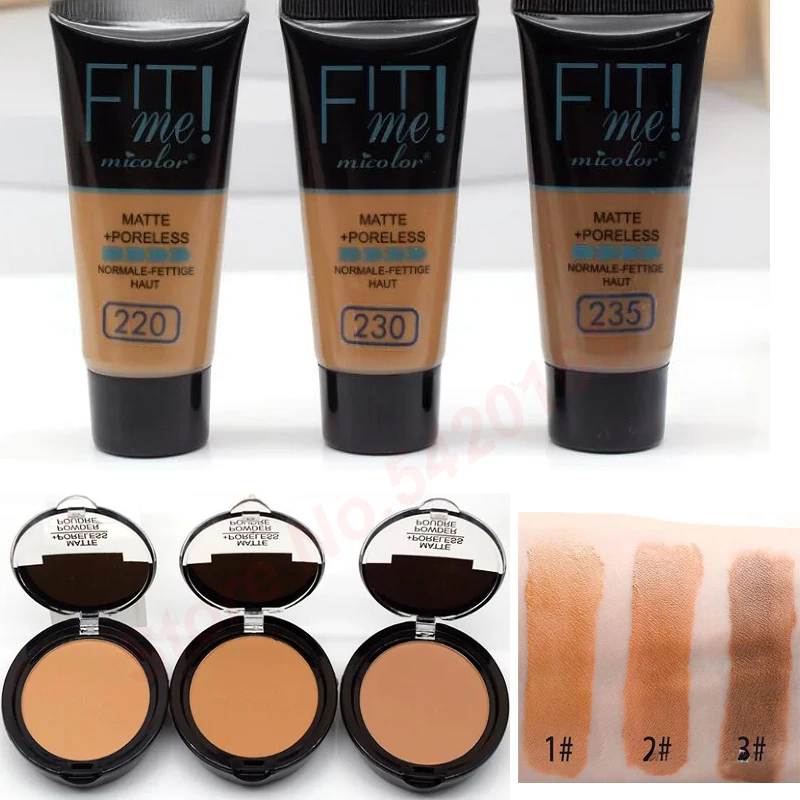 Makeup set Makeup kit Micolor Fit Me 2 IN 1 Matte Black Skin 30g Poreless Powder + 30ml Liquid Foundation Dark Skin Dedicated Foundation Cosmetic Set