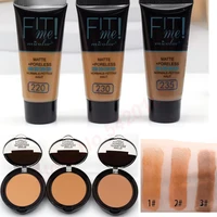 Micolor Fit Me 2 IN 1 Matte Black Skin 30g Poreless Powder + 30ml Liquid Foundation Dark Skin Dedicated Foundation Cosmetic Set 1