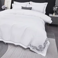 Juste de Luxe en Coton Doux 600TC Blanc Brcorporelle pour Hôtel, Drap pio, Taies d'Oreiller Chic, Broderie Grise/Or, Queen Super King 3