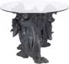 Warwickshire Dragon Gothic Decor Glass Topped Coffee Table, 39 Inch, Polyresin, Grey Stone 5