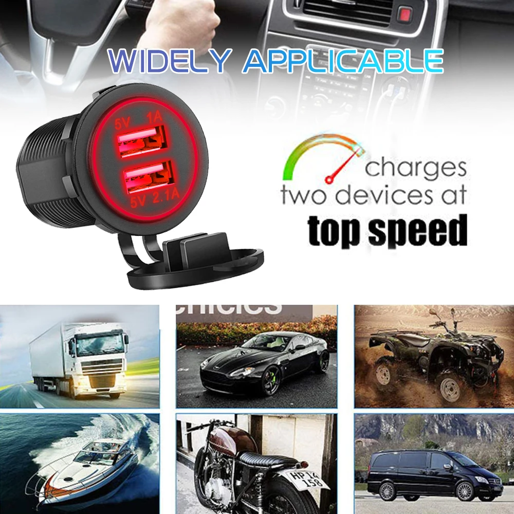 Enhanced Dual USB Car Charger with LED Waterproof Power Socket