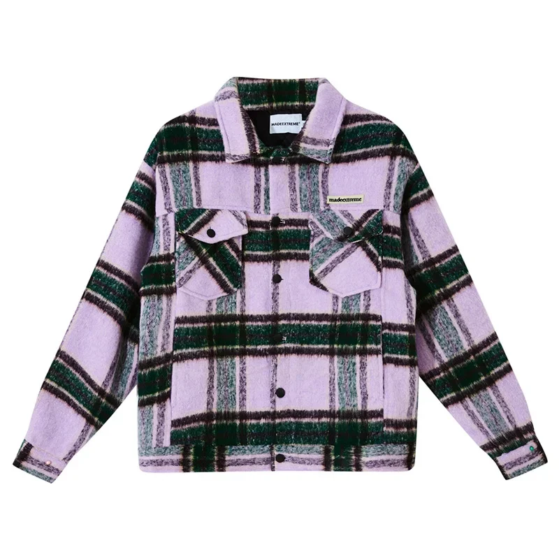 

MADE EXTREME Plaid Flannel Coats Men Hip Hop Cashmere Winter Jacket Women Men