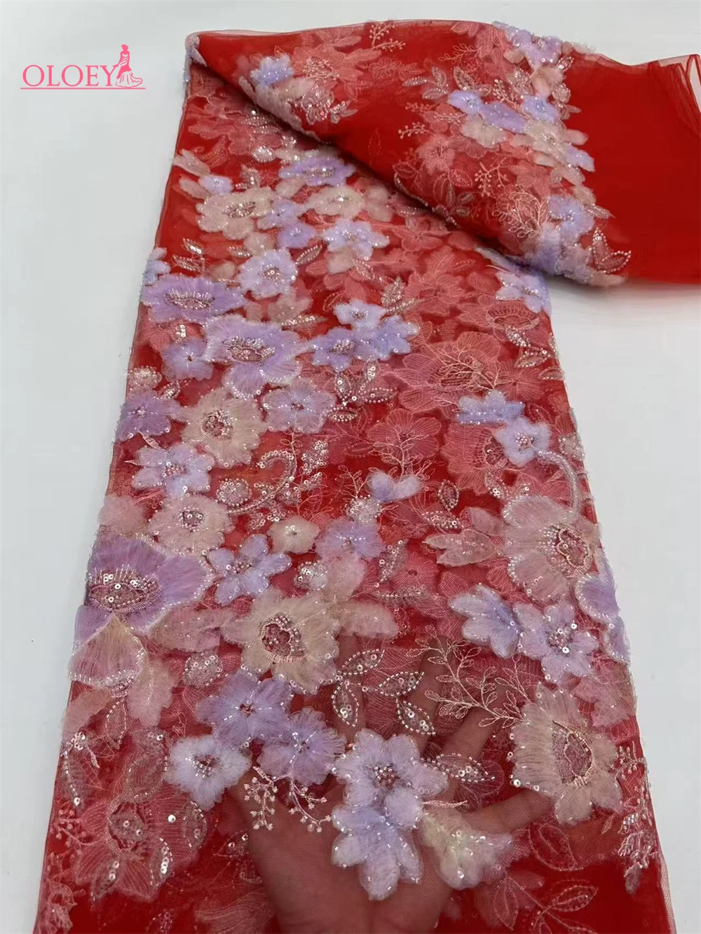 Latest Hot Sale Fashion Africa Lace Fabric High Quality Handmade Embroidery Lace With Beads Sequins Party For Wedding Dress