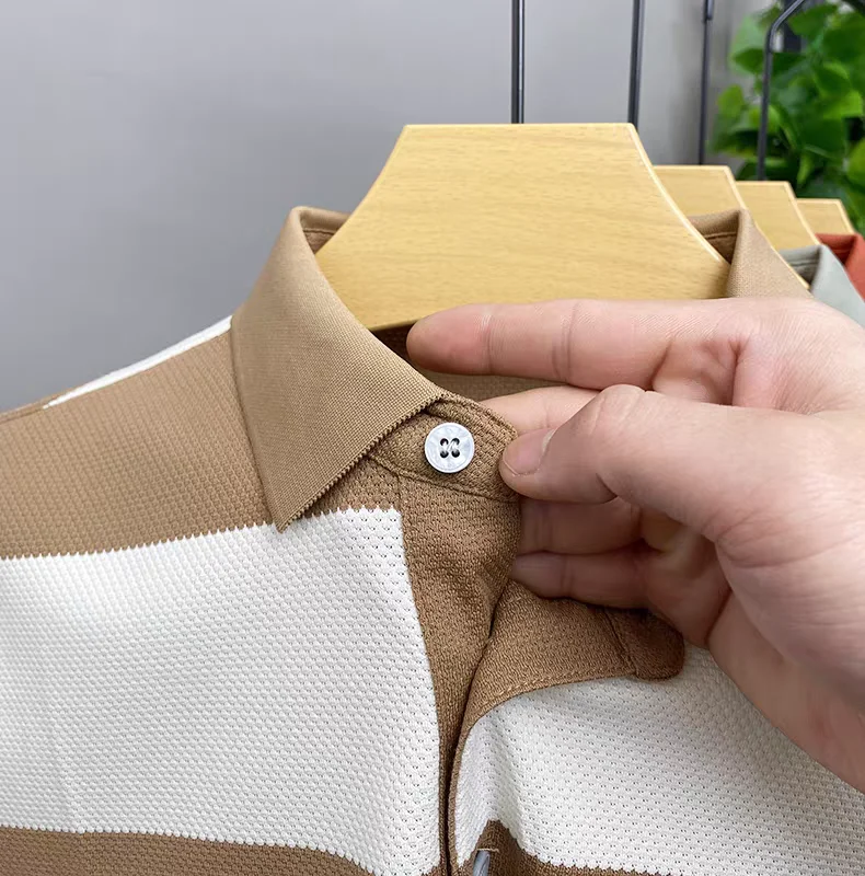 Luxury brand badge embroidered men's short sleeve polo shirt fashion wide stripe color blocked summer breathable casual T-shirt 13 S76acabf6a4a149238130337eaf5c9598s