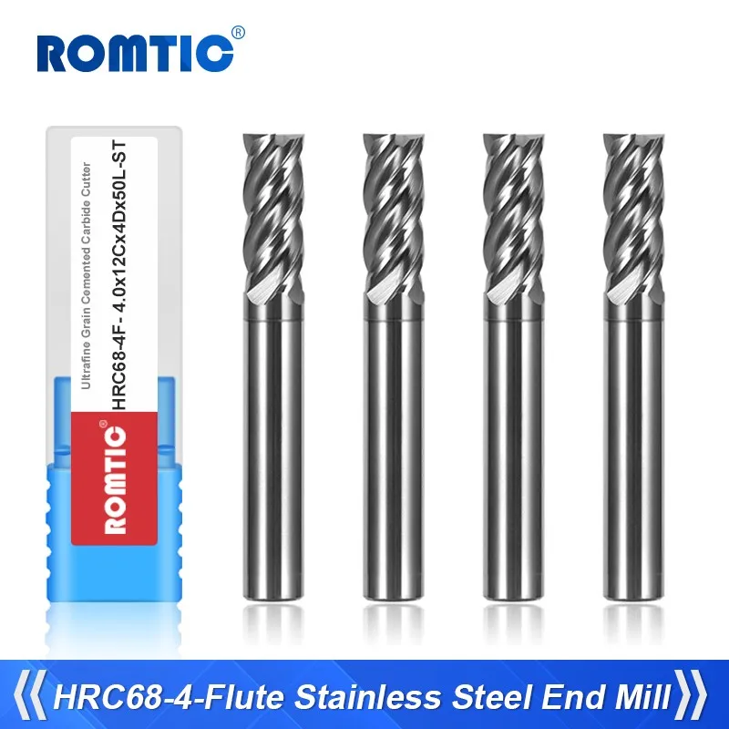 

ROMTIC HRC68 4-Flute Unequal Spiral Endmill Tungsten Steel Carbide Balchas Ad Coating Flat End Mill For CNC Milling Cutter Tools