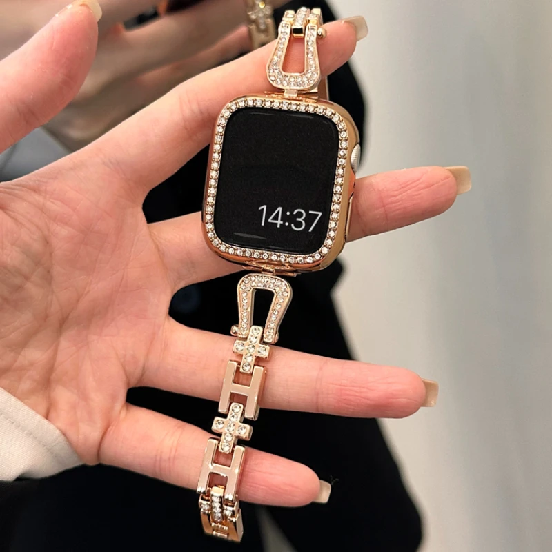 

Women Diamond Metal band for Apple Watch Ultra 49mm strap 45mm 44mm 40mm Stainless steel bracelet iWatch 8 7 6 SE 5 Accessories