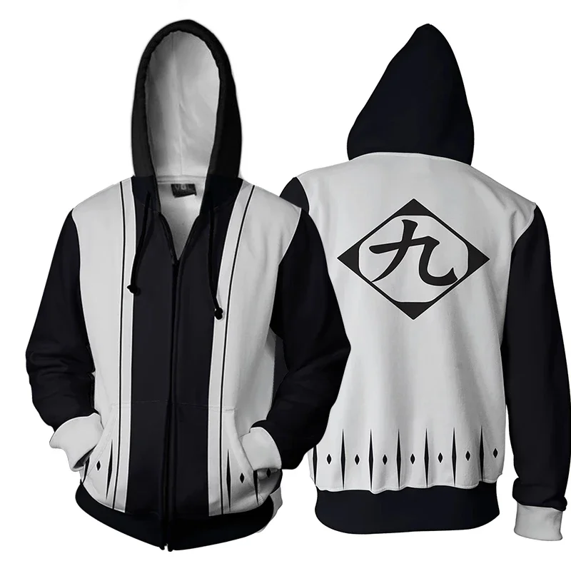 thumbnail image 1 of Sudadera con capucha de Anime Bleach para hombre y mujer, sudadera con cremallera, sudadera con capucha de Kuchiki Byakuya Squad 6 Captain, disfraces de cosplay, ropa de calle Harajuku, 1 of 5