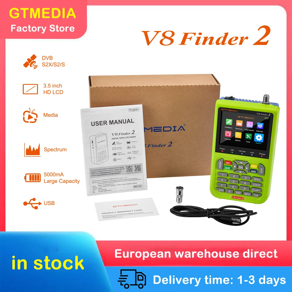 Gtmedia V8 Finder 2 DVB S2/S2X H.265 satellite Finder 3.5 inch LCD ...