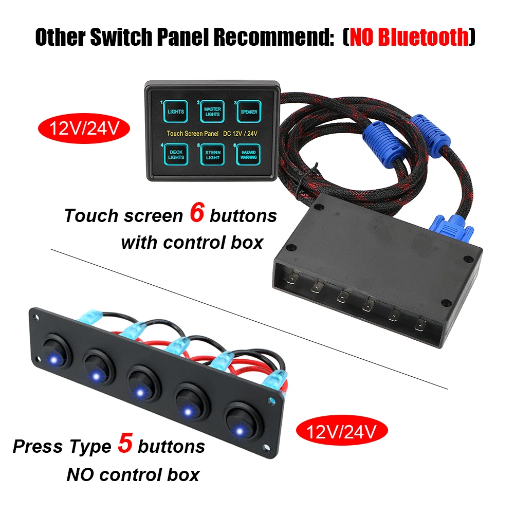 24V 12V Switch Panel Buttons Smart Bluetooth Module PET Membrane Touch  Control Boat RV Caravan Light Toggle 60A Fuse Blade Box AliExpress