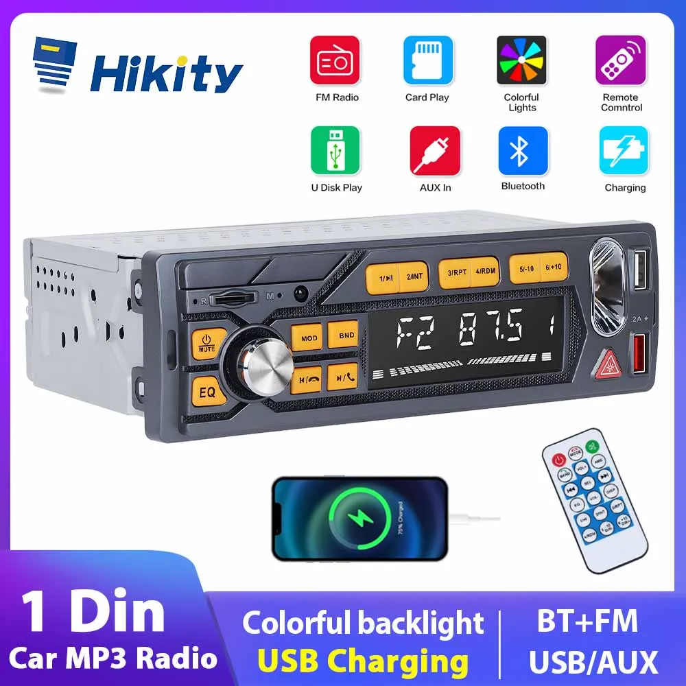 

Hikity 1DIN Car Radios Stereo Digital Bluetooth Car player Radio 7-Color Blacklight 12V MP3 Player USB/SD/AUX-IN FM Radio