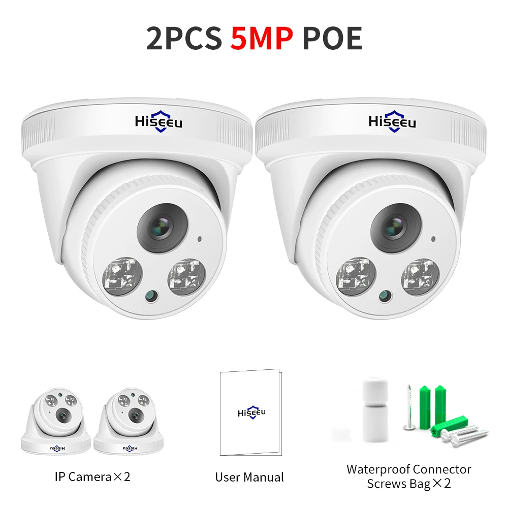 كاميرا Hiseeu H.265 + 4MP 5MP POE IP قبة CCTV ONVI...