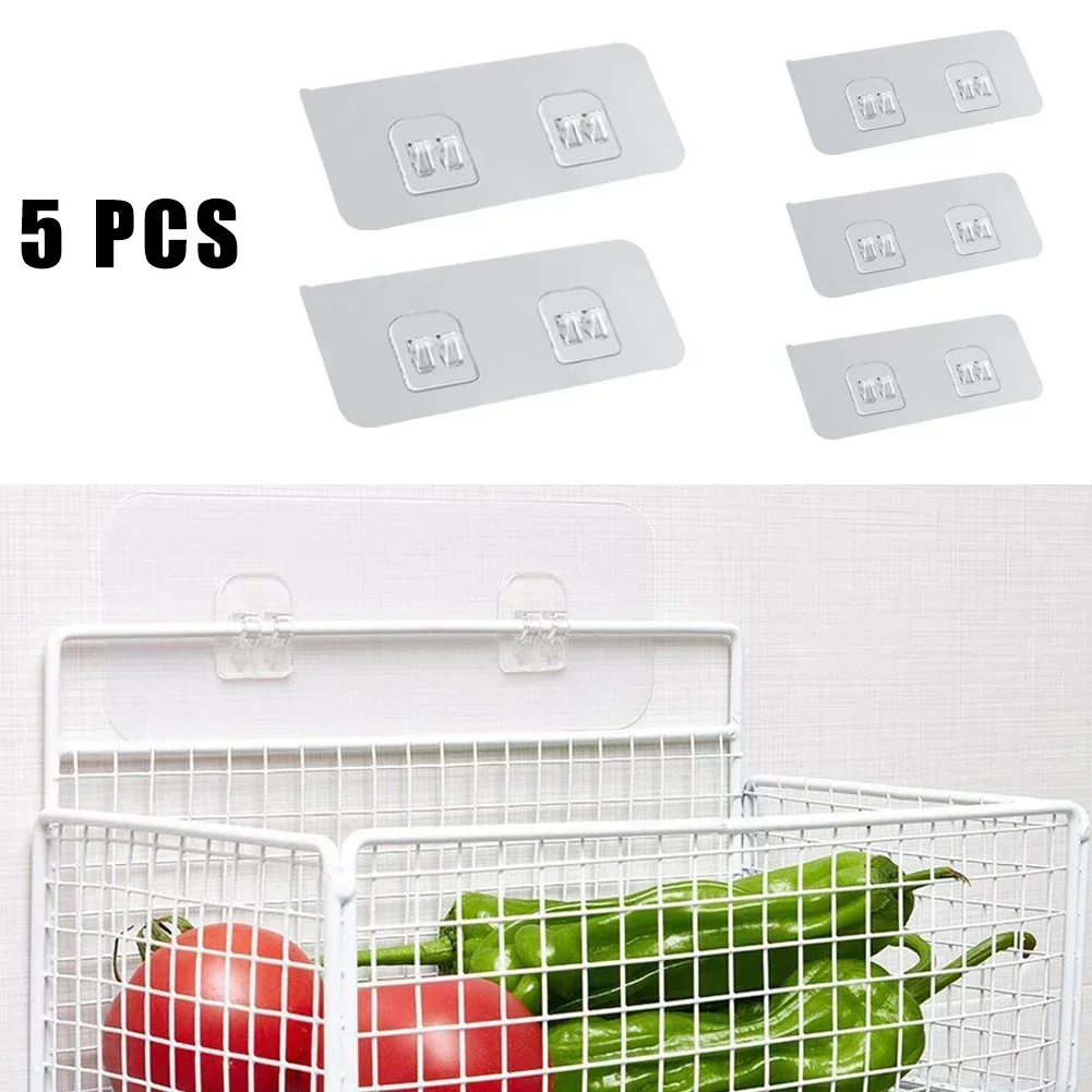 5pcs Transparent Bathroom Wall Hook Shelf Sticker Wall Rack Waterproof Kitchen Sticking Hanger Transparent Adhesive Hook self adhesive hook
