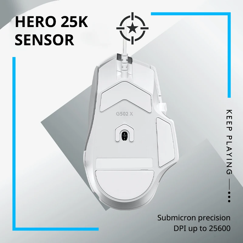 로지텍 G502 X 유선 게이밍 마우스, 히어로 25K 센서, 25600 DPI, 라이트포스 하이브리드 광학 기계식, e스포츠 에디션