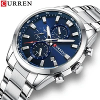 CURREN Fashion Brand Watches for Men Multifunction Quartz Wristwatch with Sub-dials Stainless Steel Bracelet Clock Diameter 44mm