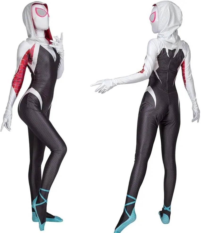 Role Playing Costume Gwen Spid Costume for Kids and Adult White Spider Girl Mask 3D Style Halloween Costumes Cosplay Suiter Body Jumpsuit