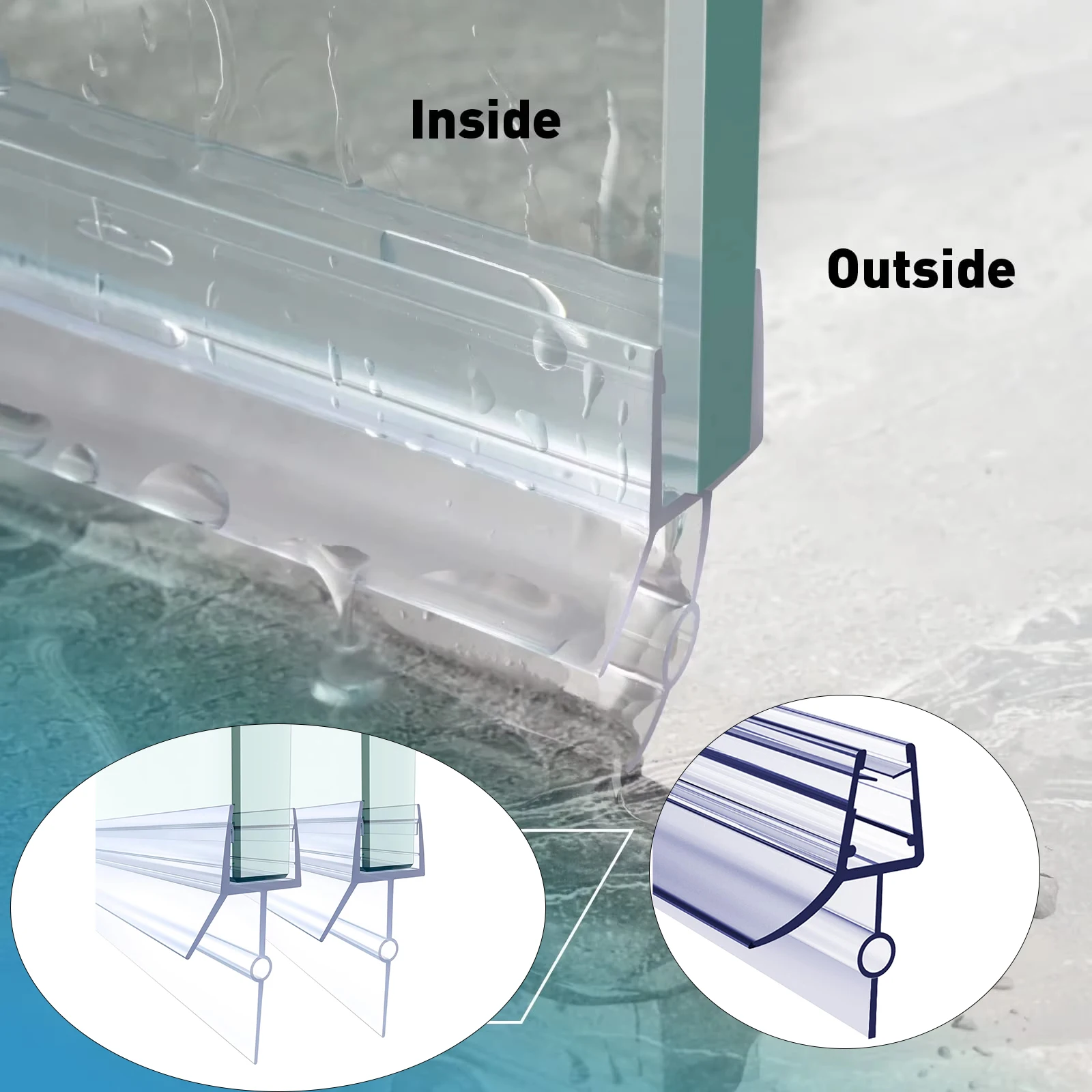 2pcs Glass Shower Door Sweep Door Bottom Seal To Seal 4-6mm Gap Door Weatherstrip Bathroom Frameless Seal Strip Stop Shower Leak