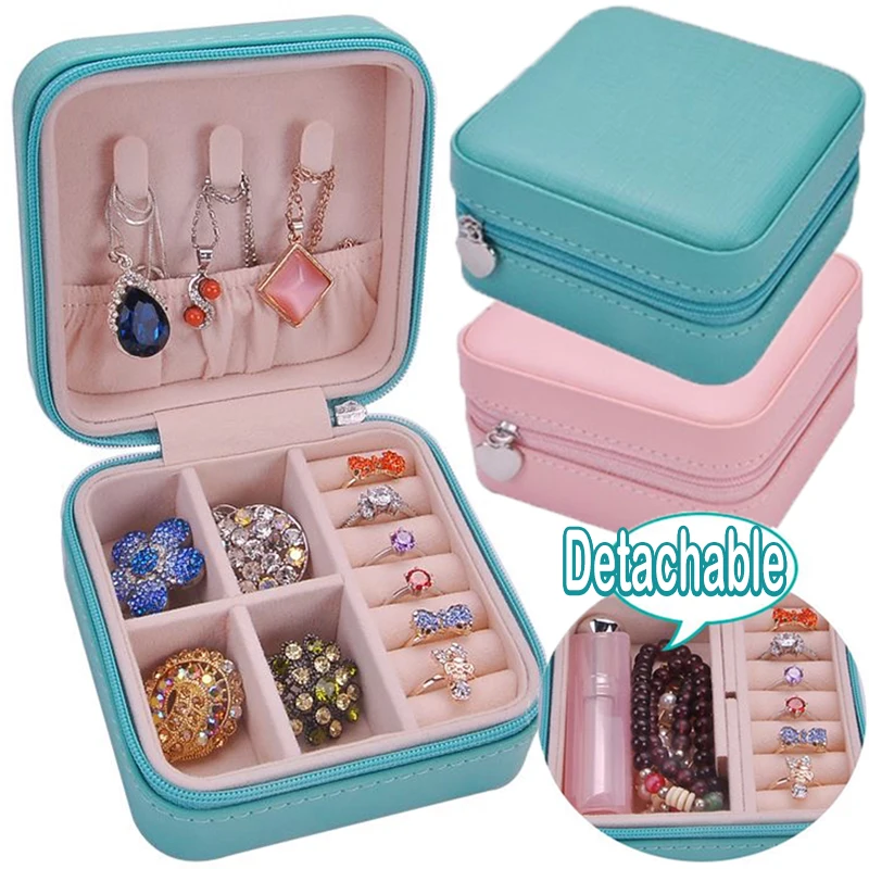 

Travel Mini Jewelry Organizer Display Jewelry Zipper Case Boxes Earrings Necklace Ring Portable Jewelry Box Leather Storage