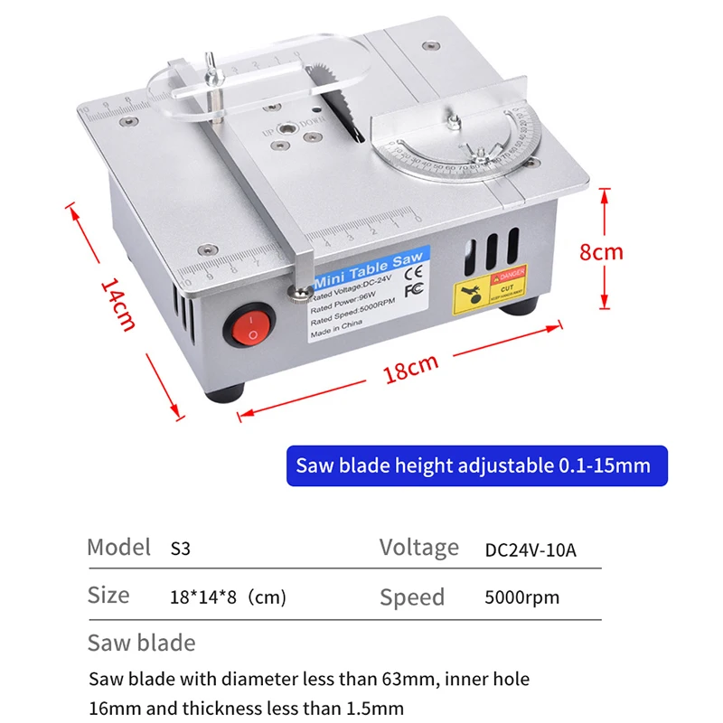 Mini Table Saw Woodworking Electric Bench Saw DIY Hobby Model Crafts Cutting Tool 96W Electric Desktop Saws 2