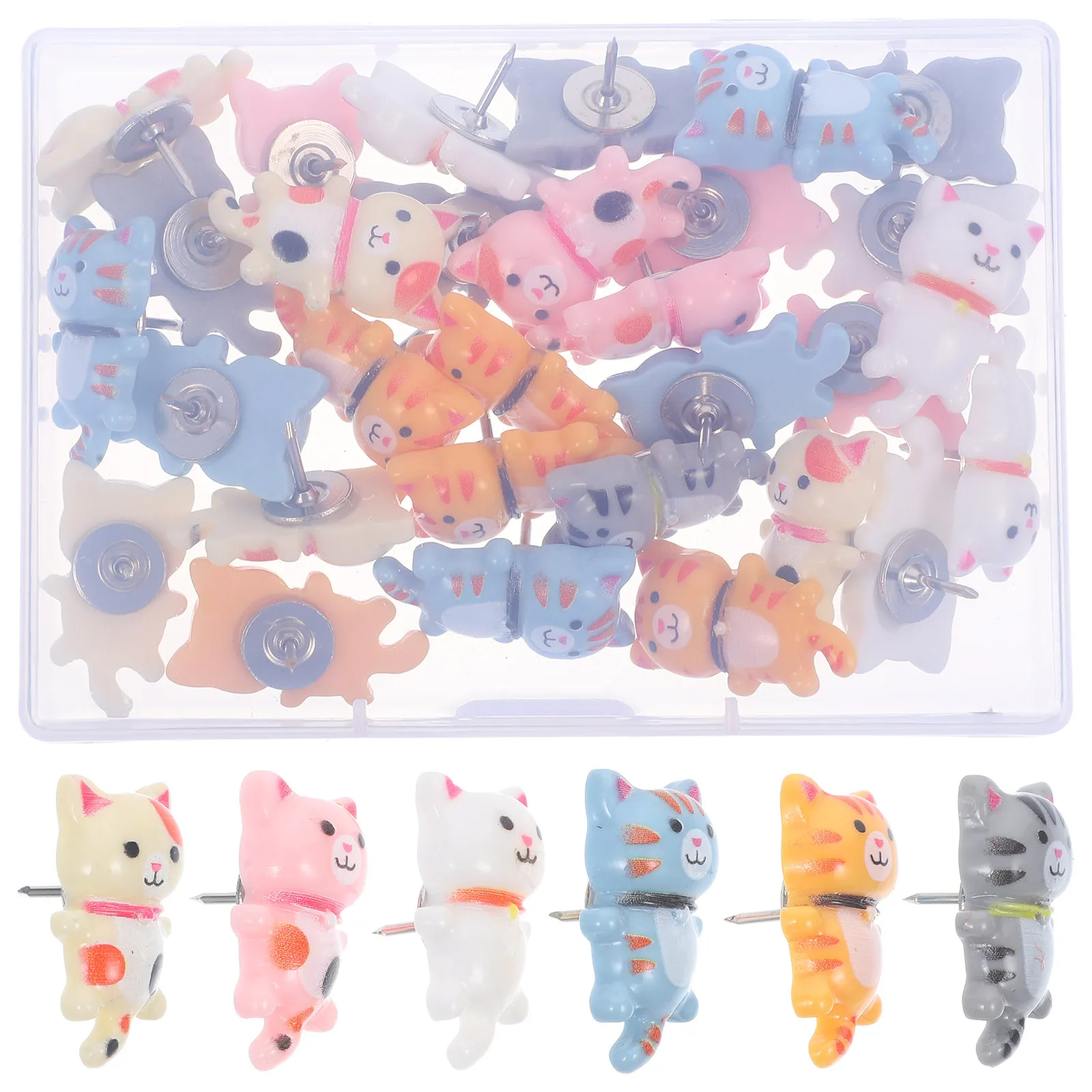 30Pcs 고양이 모양 푸시핀, 코르크보드, 게시판, 사무실 책상용 장 핀, 공예용 지도핀