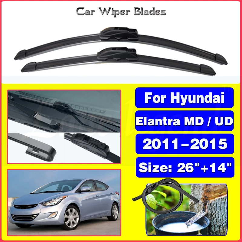 For Hyundai Elantra MD / UD 2011 2012 2013 2014 2015 Front Wiper Blades Brushes Cutter Accessories U J Hook 26